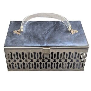 Pamart Vintage Lucite Filigree Box Purse Women Small Black Gray Marbled Tested